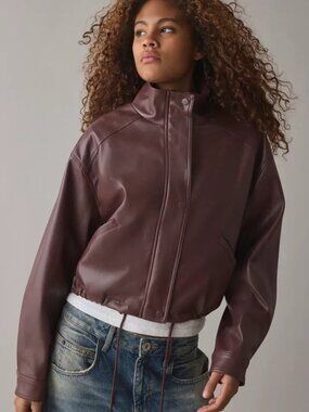 NWT BDG Charlene Faux Leather Funnel Neck Bomber Jacket XS